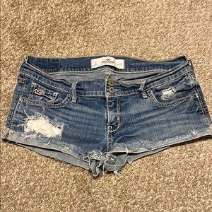 Hollister Women's Distressed Dark Blue Denim Cutoff Shorts